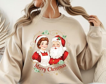 Family Matching Shirts, Christmas Sweatshirts, Mr and Mrs Claus, Retro Santa Shirt, Holiday Shirt, Festive Shirt, Gift for Her, Gildan