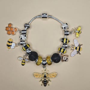 Pandora like  Honey Bees Theme  Bead Bracelet