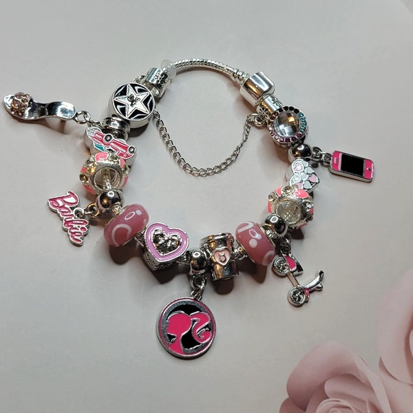 Bracelet Barbie en perles roses