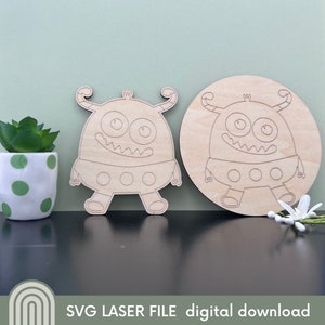 Proyecto para colorear de dos estilos de Alien Monster n.° 8: archivo SVG cortado con láser para niños/regalo para papá/madre/abuelo/cualquier ser querido. Perchas gratis