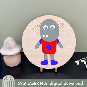 Proyecto para colorear de Alien Monster n.° 2: archivo SVG redondo cortado con láser para niños/regalo para papá/madre/abuelo/cualquier ser querido. Perchas gratis