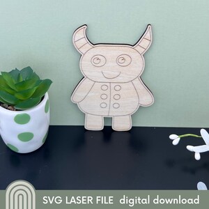 Projet de coloriage Alien Monster #3 : fichier SVG découpé au laser pour enfants | Cadeau pour père | Mère| Grand-parent| un être cher ! Cintres gratuits