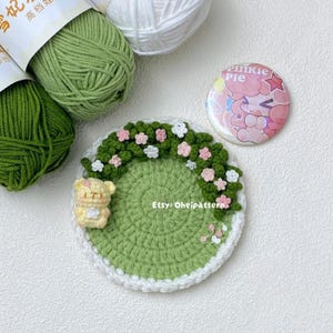 Bear and Flower Bush Coaster Crochet Pattern