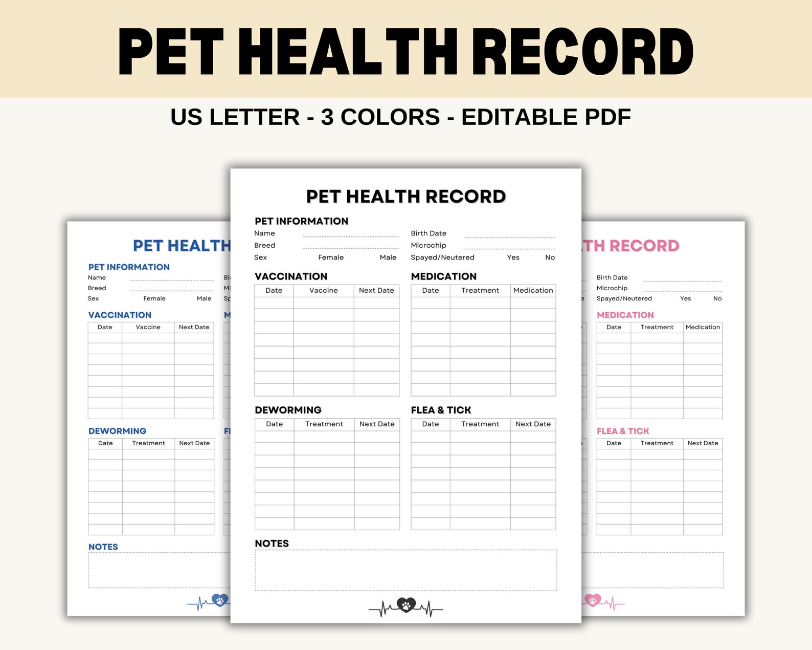 Pet Health Record | Editable Pet Record | Printable Dog Template ...