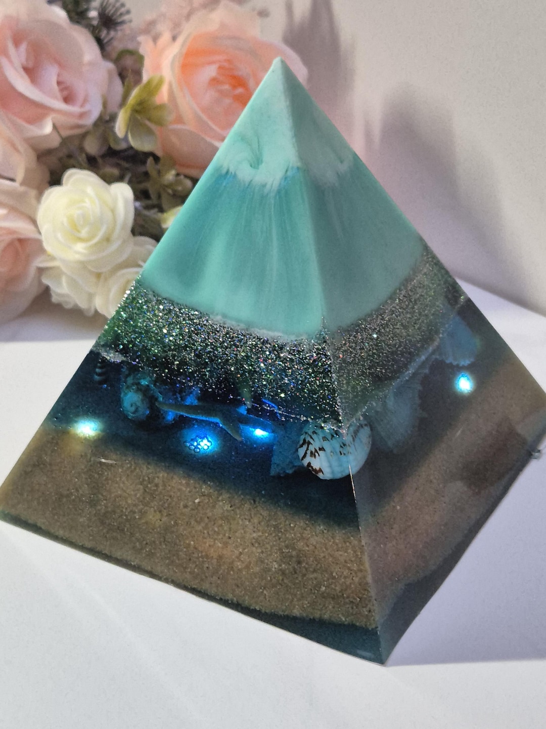 Epoxy Resin Pyramid With Real Shells and LED - Maritime - Handmade ...