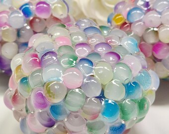 Stressboll med glaspärlor, färgglad stressboll, krispiga regnbågsfärgade glaspärlor, hjälpmedel för neurodivergens, stöd för sensorisk bearbetningsstörning