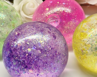 Stressbal met suikerglitter, glinsterende stressbal, zachte stressbal, friemelbal, neurodivergentie, maltose stressbal