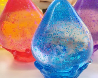 Palla antistress di zucchero, palla antistress glitterata a forma di goccia di pioggia, palla antistress morbida e glitterata, neurodivergenza, palla antistress al maltosio