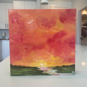 Pink and Orange Sky Canvas Painting (8x8 in)