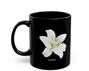 Lily Birth Flower Mug May, Custom Coffee Cup with Name, gift for her, birthday gift