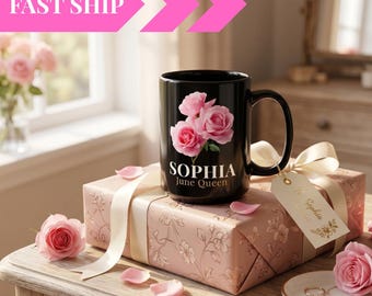 Personalized June Queen Mug, Custom Name Floral Coffee Mug, June Birthday Gift for Her