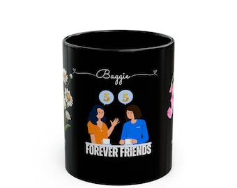 Happy Birthday gift for an April born|  Wild Flower Mug| | Black Mug | Forever friends| Customized design