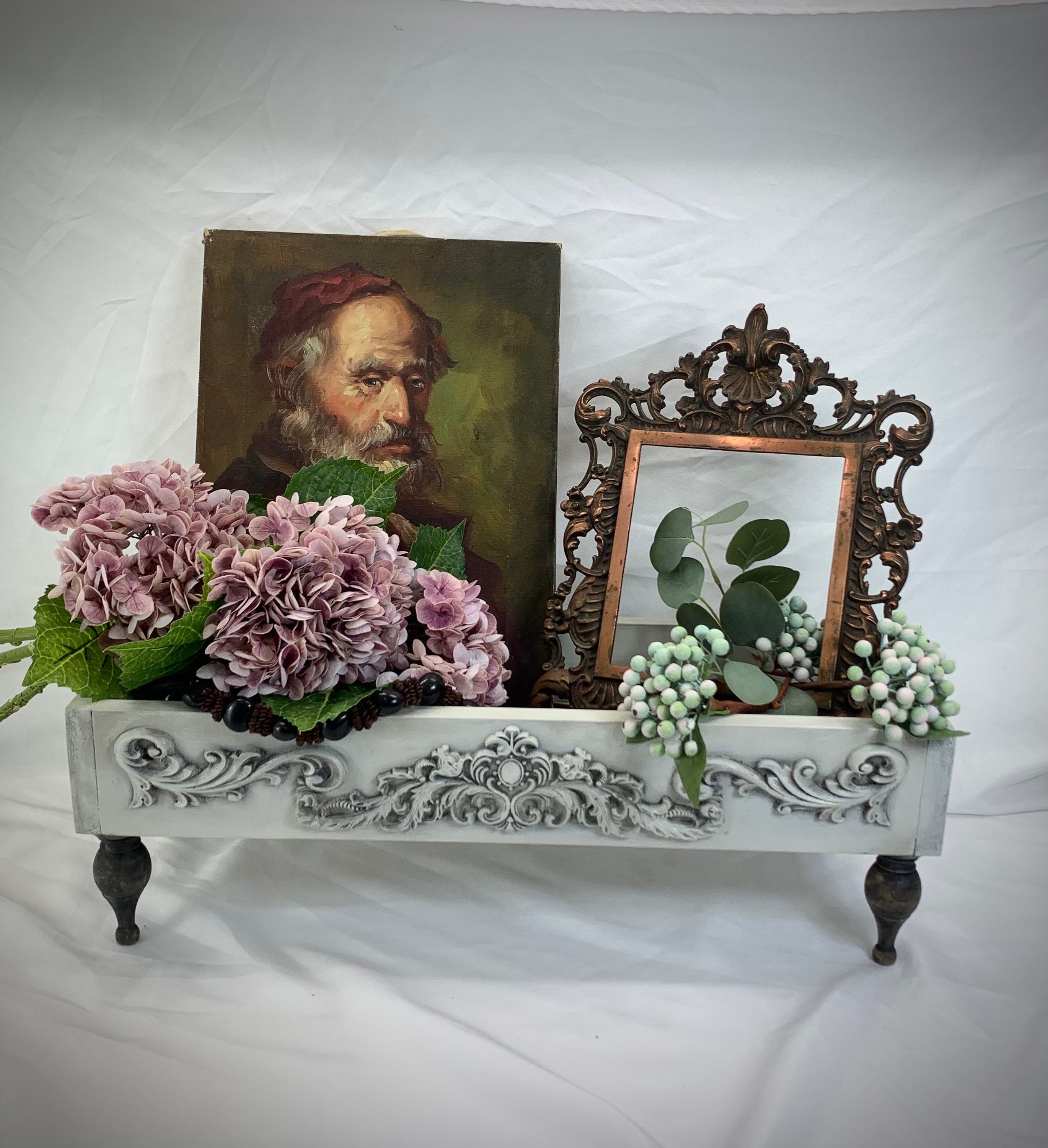 Gray Ornate Hand Made French Country Farm Table Box Riser Centerpiece ...