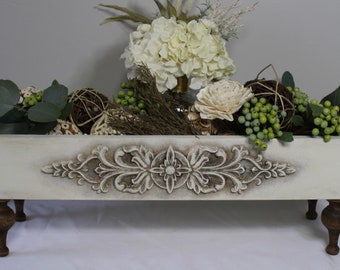 Cream Hand Made French Country Farm Table Box Riser Centerpiece Distressed Handles Tray