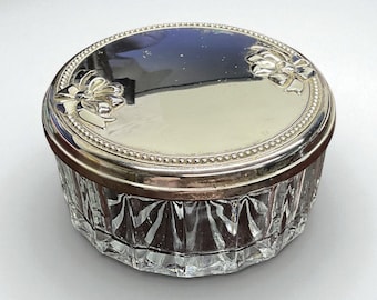 Vintage Marquel Silver Plated Glass Powder Bowl with Mirror