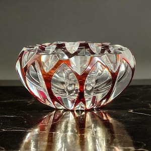 Cut Crystal Ashtray Clear and Ruby