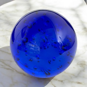 Murano Cobalt Blue Controlled Bubble Paperweight