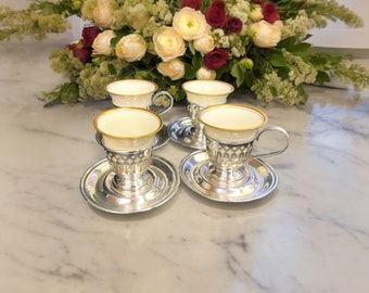 Sterling Silver Demitasse Cup & Saucer with Lenox Green Wreath Back Stamp
