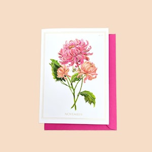 November | Chrysantenkaart met goudfolie Bloem geboortemaand