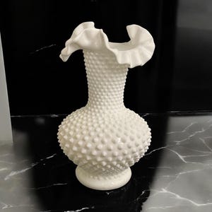 Vintage Fenton Hobnail Milk Glass Vase