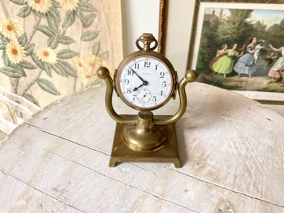 Working Antique Waltham Railroad Pocket Watch with Stand