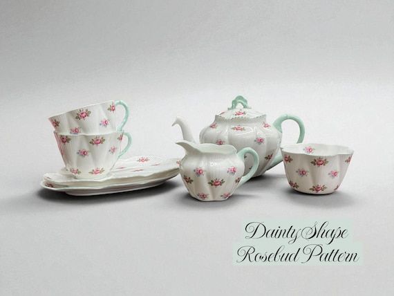 Shelley England Fine Bone China ‘Rosebud’ Dainty Shape “Afternoon Tea” 7 piece Set