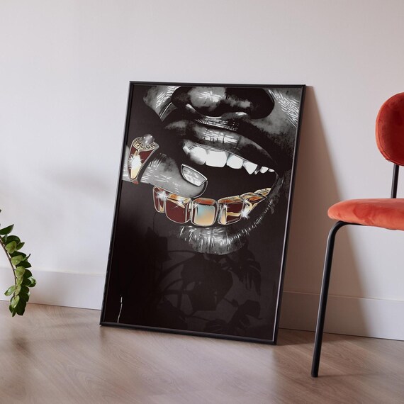 Golden Grillz Hip Hop Poster, Black Art, Street Art Print, Urban