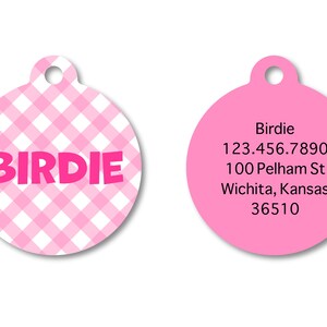 Light Pink Gingham Pet ID Tag: Personalized Dog Name Tag
