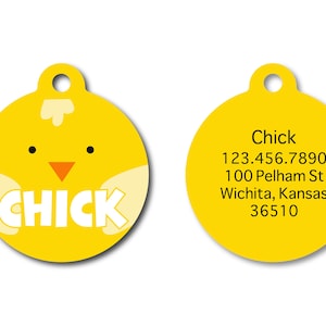 Easter Chick Pet I.D. Tag - Yellow Chicken Pet Tag - Girl or Boy Duck Spring Dog Tag - Cute Circle Pet Tag - Personalized Name Tag