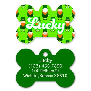 Leprechaun St. Patrick&#39;s Day Pet I.D. Tag - Bright Green Print Tag - Spring St. Pattys Day Dog Tag - Puppy Personalized  Identification Tag