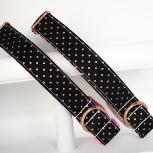 Collier pour chien noir à pois or rose - collier pour chien Saint-Valentin - collier pour chien fille - collier pour chien garçon - collier pour chien V-Day - rose