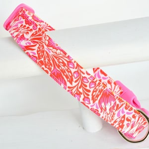Pink Dog Collar - Pink and Orange Floral Print - Summer Dog Collar - Fall Dog Collar - Bright Hot Pink Dog Collar - Spring Dog Collar