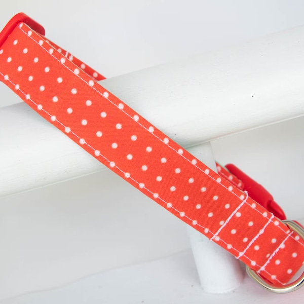 Red Dot Dog Collar - Red with White Tiny Dots - Spring Dog Collar - Boy Dog Collar - Girl Dog Collar - Summer Collar - Tomato Red