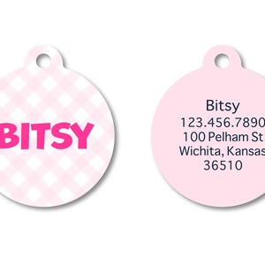Blush Pink Gingham Pet ID Tag: Personalized Dog Name Tag