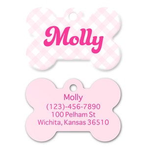 Blush Pink Gingham Dog Tag - Personalized Pet ID