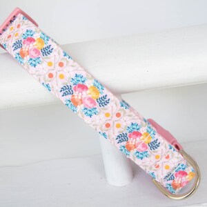 Pink Floral Dog Collar - Light Pink with Blue, Pink, and Yellow Flowers - Spring Dog Collar - Floral Dog Collar - Girl Collar - Peony Floral