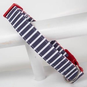 Navy and White Striped Dog Collar - Summer Dog Collar - Nautical Dog Collar - Boy or Girl Dog Collar - Preppy Collar