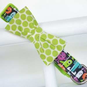 Monster Dog Collar - Neon Halloween Collar with Lime Green Polka Dot Bowtie - Boy Dog Collar - Ghost Dog Collar - Cyclops Dog Collar