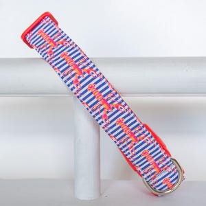 Lobster Dog Collar - Simple Summer Dog Collar - Navy Stripe with Watercolor Lobsters Dog Collar - Nautical Beach Dog Collar - Ocean Collar