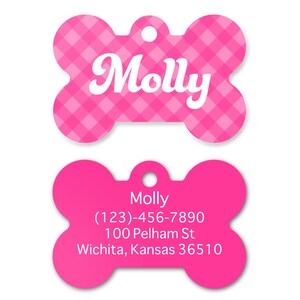 Pink Gingham Dog Tag: Personalized Pet ID Tag