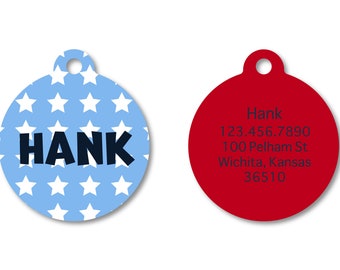 Personalized Patriotic Pet ID Tag: Blue Stars, Red Back