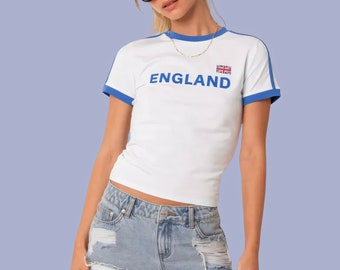 Y2K England Crop Top | 2000s Clothing, Soccer Baby Tee, England Shirt, England Y2K, Y2K Baby Tee, Y2K Clothing, Women's Tshirt