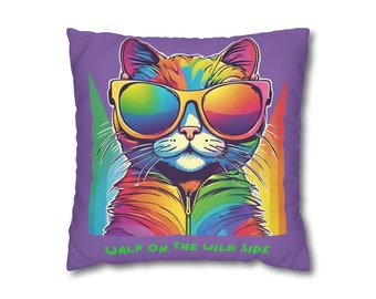 Housse de coussin carrée colorée chat mignon Cadeau pour amoureux des chats Décoration d'intérieur pour amoureux des chats