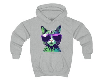 Cooler Katzen Hoodie mit Sonnenbrille für Kinder