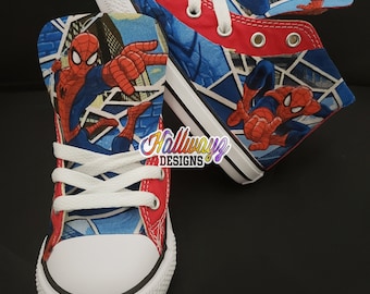 Custom Spiderman Converse shoes red unisex children adult sneaker by Hallwayz designs