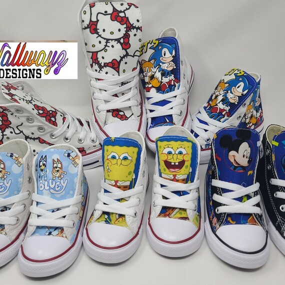 Custom Hello Kitty Converse Shoes Birthday Sneaker Personalized Unisex Adult Kids Cat Footwear by Hallwayz Designs Etsy