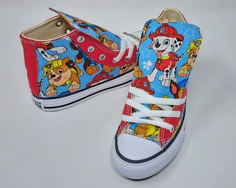 Custom Paw Patrol Converse Shoes Red blue personalized handmade sneaker licensed fabric sewn boys athletic Causal tie footwear hightop