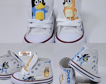 Custom Bluey & Bingo Custom Converse white Shoes First Birthday Sneaker Birthday sneaker