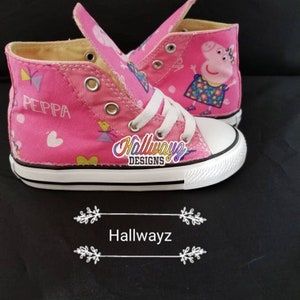 Zapatillas Converse de Peppa Pig rosas personalizadas para cumpleaños