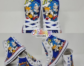 Custom Blue Sonic Tails Converse Shoes Birthday sneaker by Hallwayz Designs light blue